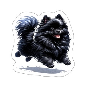 Playful Black Pomeranian Puppy Sticker - Vinyl Dog Decal, Adorable for Water Bottles, Laptops, etc., Puppy Lover Gift