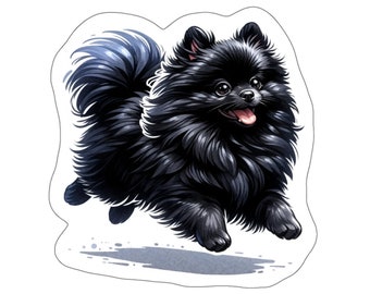 Playful Black Pomeranian Puppy Sticker: Glossy Dog Decal