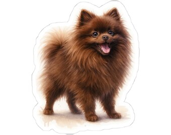 Chocolate Pomeranian Kiss-Cut Stickers, Cute Dog Decal, Adorable Pet Label, Fun Animal Vinyl Sticker, Playful Brown Pom Sticker