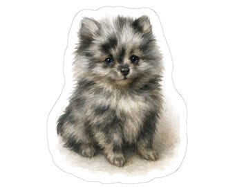 Pegatina troquelada de cachorro de Pomerania Merle, bonita calcomanía para álbum de recortes, adorable accesorio de Pomerania, regalo para amantes de los perros