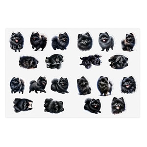Foglio di adesivi in vinile con Pomerania nero - Adorabili disegni Pom per gli amanti dei cani - Adesivi di alta qualità impermeabili e antigraffio