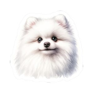White Pomeranian Kiss-Cut Stickers - White Pom Decal - Luggage Sticker, Kidcore, Laptop, Water Bottle, Pomeranian Sticker