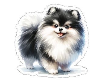 Pomeranian Kiss-Cut Stickers - Black and White Pom, Pet Lover Gift, Dog Art, Stationery Decor, Cute Pomeranian Illustration