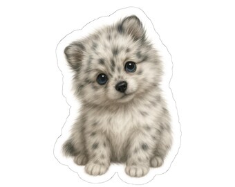 Pegatina troquelada de cachorro de Pomerania Merle, bonita calcomanía para portátil, adorable accesorio de Pomerania, regalo de Pomerania para amantes de los perros