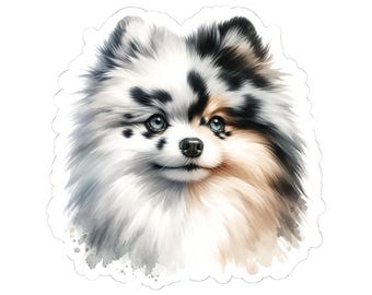 Pegatina de Pomerania Merle: adorables pegatinas troqueladas para amantes de las mascotas, calcomanías para laptop, scrapbooking, cachorro Merle, regalos de Pomerania
