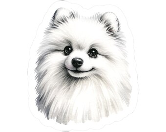 Pegatinas troqueladas de Pomerania blanco, calcomanías de cachorros adorables, regalo para amantes de las mascotas, calcomanías para laptop, regalo para técnico veterinario