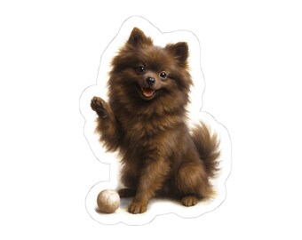 Pegatina de Pomerania marrón, calcomanía de perro adorable, etiqueta para mascota, pegatina de vinilo divertida de animal, regalos de Pomerania, regalo para técnico veterinario, troquelada