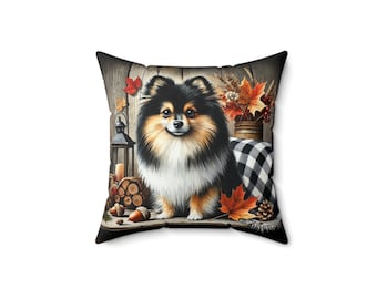 Cojín de Pomerania de otoño: Decoración acogedora para perros en otoño