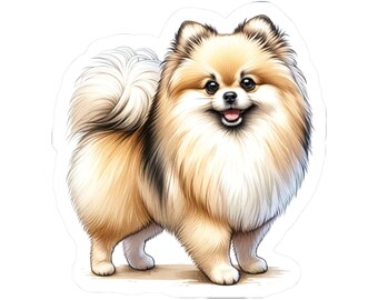 Pegatina de Pomerania Sable Crema - Adorable calcomanía para amantes de los perros, ilustración de cachorro, regalo para dueños de mascotas, decoración para amantes de los animales, álbum de recortes