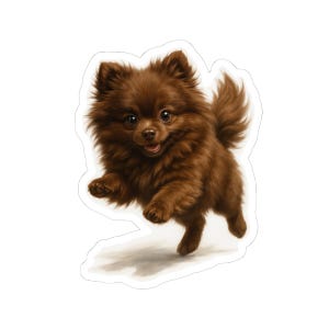 Pomeranian Kiss-Cut Stickers, Cute Dog Decal, Adorable Pet Label, Fun Animal Vinyl Sticker, Playful Brown Pom Sticker