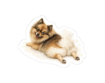 Pegatina troquelada de Pomerania: adorable etiqueta para mascota, vinilo brillante