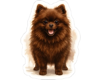 Pegatinas troqueladas de Pomerania marrón, calcomanía de perro adorable, etiqueta para mascota, calcomanía de vinilo divertida de animal, regalos de Pomerania, regalo para técnico veterinario