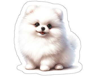 White Pomeranian Sticker: Glossy Pom Decal for Laptop, Water Bottle