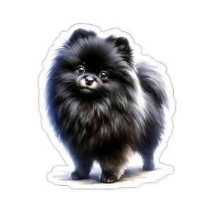 Pomeranian Kiss-Cut Stickers - Black Pom, Glossy Vinyl Dog Decal, Laptop & Water Bottle Pom Accessory, Durable Pet-Themed Sticker