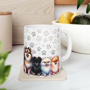 Taza de café de Pomerania - Adorable regalo para el Día de la Madre - Taza con estampado de perro de Parade of Poms - Decoración de cocina para amantes de Pomerania - Vasos con temática de animales