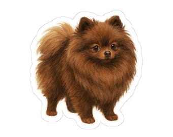 Pegatinas troqueladas de Pomerania marrón y esponjosas, calcomanía de perro adorable, etiqueta para mascota, calcomanía de vinilo divertida de animal, regalos para Pomerania