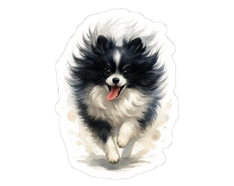 Calcomanía de Pomerania: Calcomanía de vinilo para mamá perruna en blanco y negro