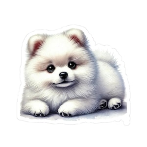 White Pomeranian Sticker Decal - Dog Lover Gift, Kindle Sleeve, Laptop, Water Bottle, Pomeranian Gifts