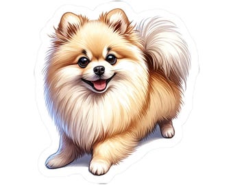 Pegatina de Pomerania color crema sable: vinilo brillante para perros