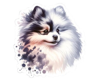 Pegatina de Pomerania Merle: Arte de acuarela de la raza canina, regalo para amantes de las mascotas