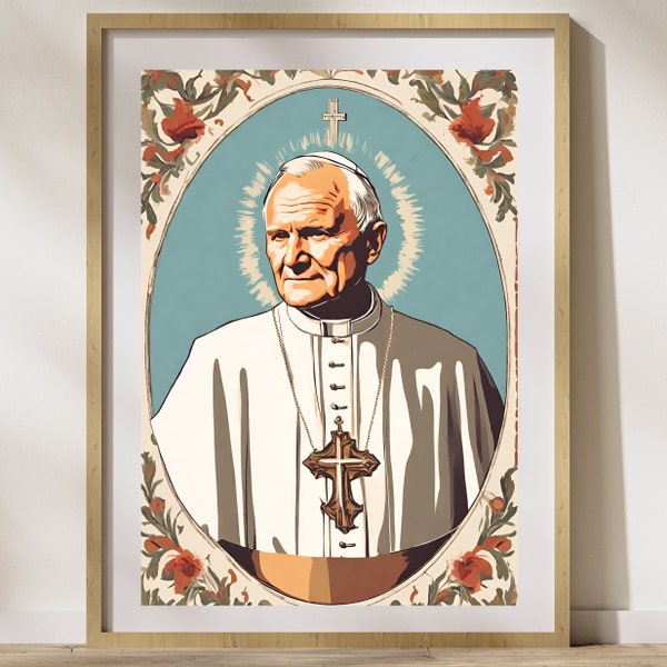 Vintage Saint John Paul II Catholic Art Digital Print, Religious Retro Decor, Instant Download, Digital File, Catholic Wall Art, Holy Card