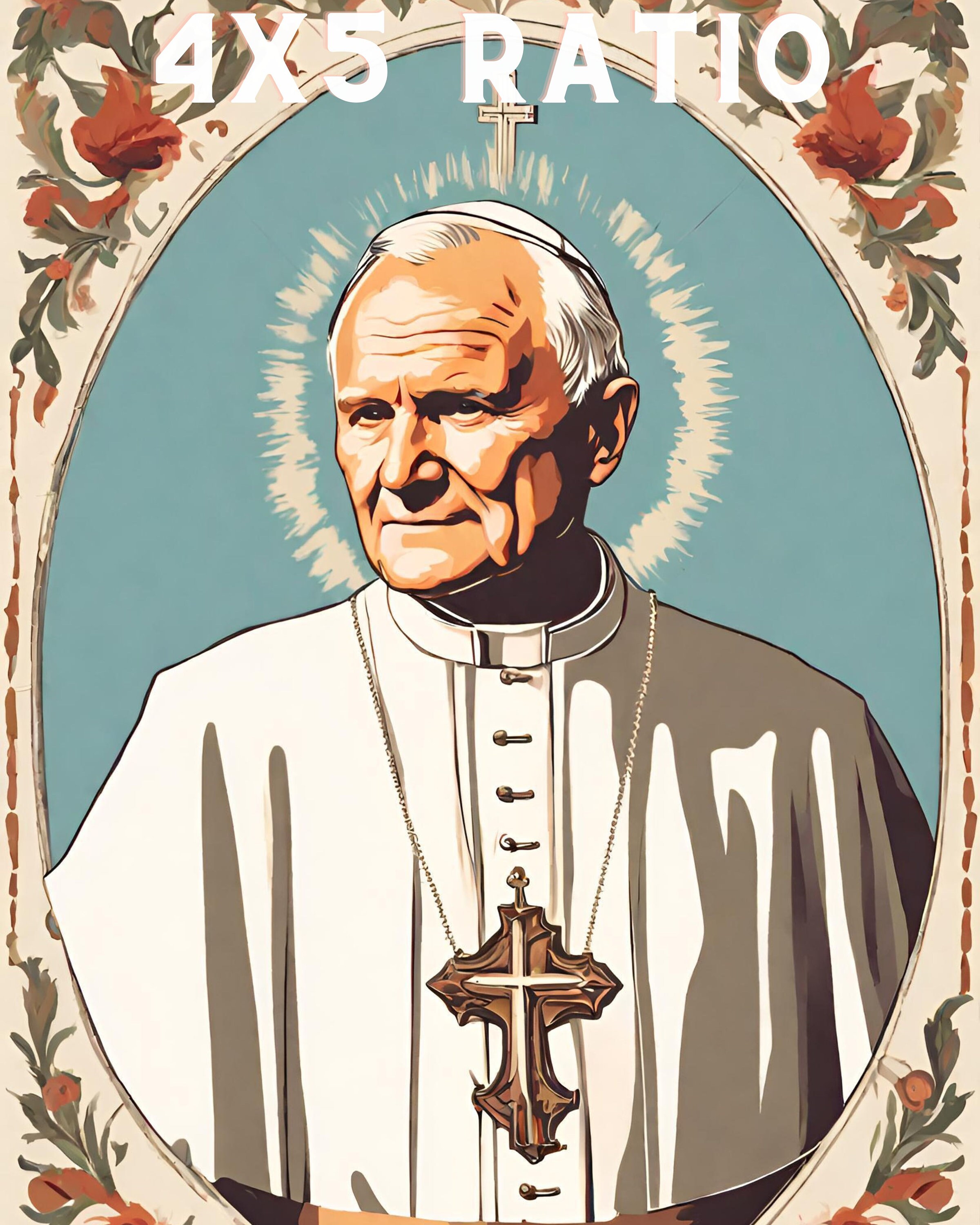 Vintage Saint John Paul II Catholic Art Digital Print, Religious Retro Decor, Instant Download