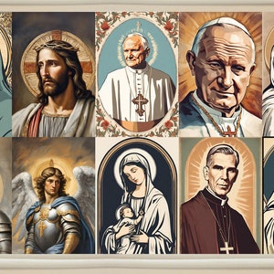 Paquete digital de 10 santos católicos, arte católico imprimible, decoración religiosa para el hogar, estampas sagradas, arte de la Virgen María, arte mural católico