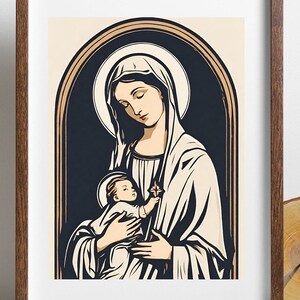 Vergine Maria cattolica retrò stampabile, download istantaneo, arte da parete mariana in stile retrò, file digitali, Madre di Dio, arte cattolica, santino