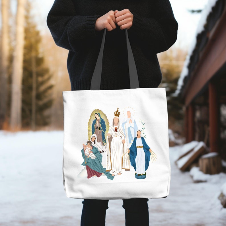 Blessed Virgin Mary Tote Bag: Catholic Polyester Shoulder Bag - Etsy