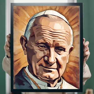 Impressão digital de arte retrô católica de São João Paulo II, decoração religiosa vintage, download instantâneo, arquivo digital de santos católicos, cartões sagrados