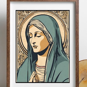 Download immediato stampabile cattolico retrò di Santa Maria / File digitali di arte della parete della Beata Vergine Maria in stile vintage