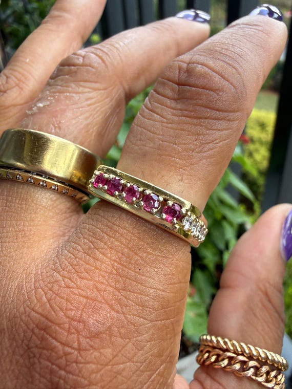 18k Diamond Sapphire Ruby Square ring - image 1