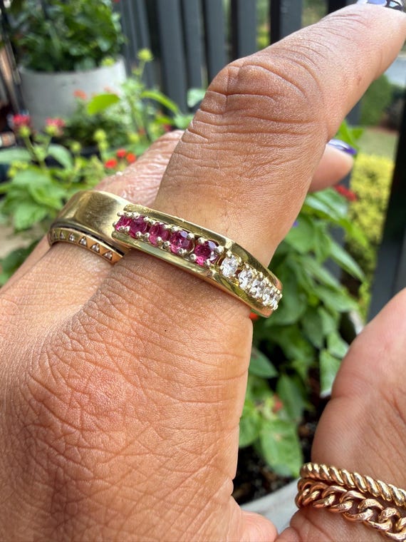 18k Diamond Sapphire Ruby Square ring - image 2