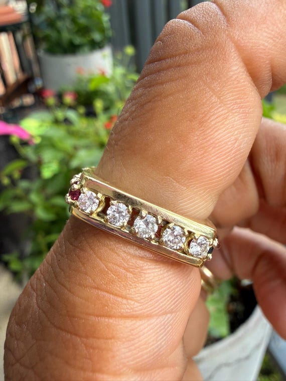 18k Diamond Sapphire Ruby Square ring - image 3