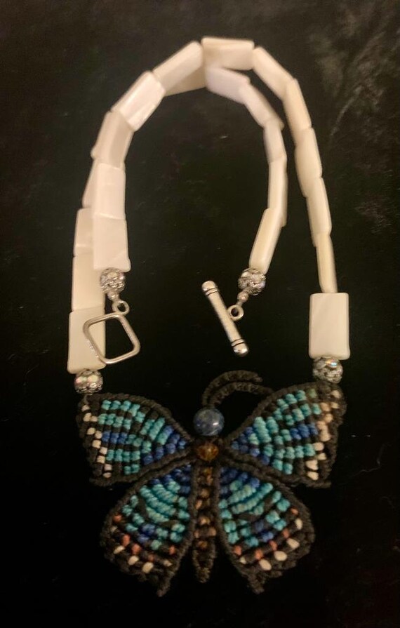 Handmade Butterfly Macrame and Mop Shell Necklace