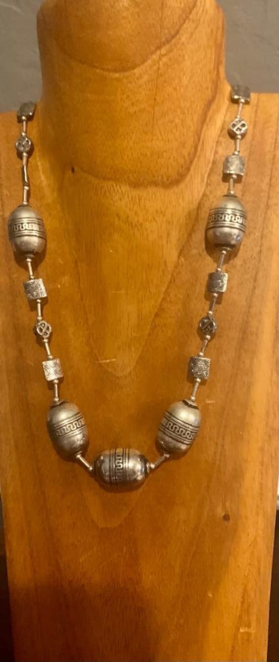 Old Afghan Turkmen Silver Beads Necklace