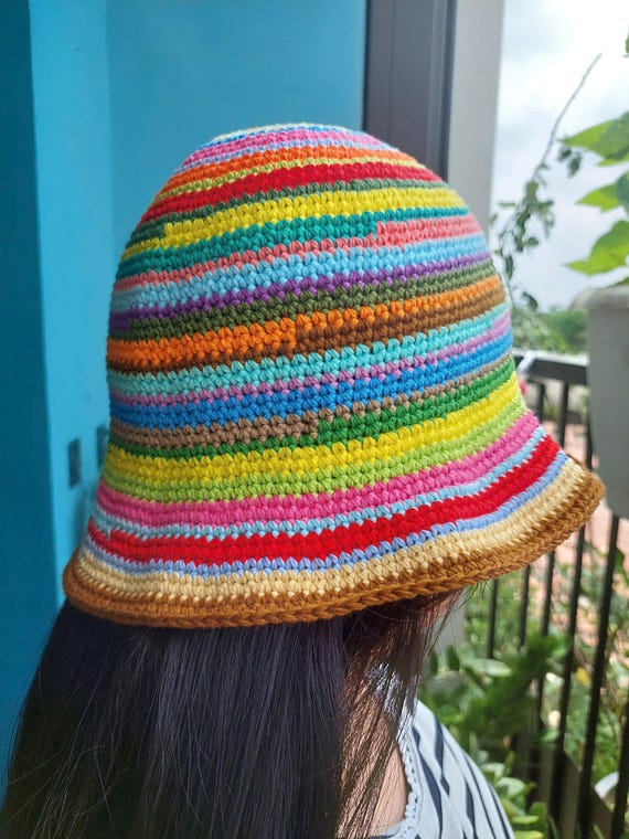 Colorful Crochet Bucket Hat, Handmade Rainbow Beach Hat for  display picture 2