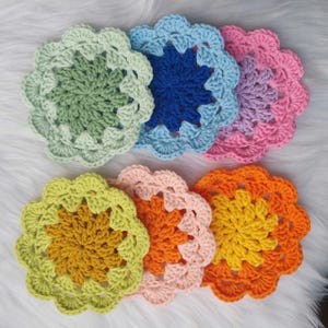 Handmade Crochet Flower Coasters - Set of 6 Colorful Table Decorations, Perfect for Home & Gift