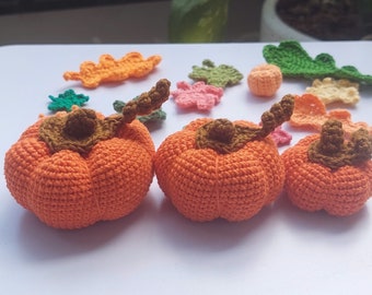 Juego de 3 calabazas de ganchillo naranjas, decoración de otoño, calabazas hechas a mano.