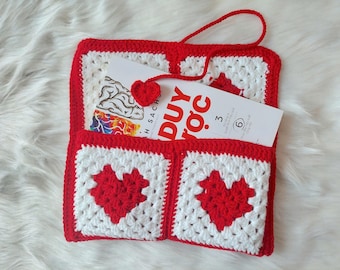 Crochet Heart Book Sleeve, Cotton Granny Square Book Cover, Cottagecore Accessory
