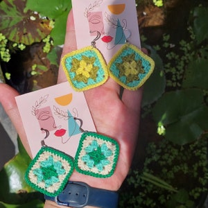 Crochet square earrings, Colorful Crochet Earrings, Perfect Summer Accessories, Elegant Handcrafted, Gifts for Her