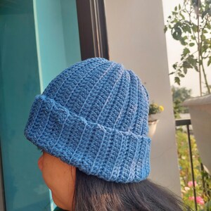 Handmade Crochet Ribbed Beanie, Stylish Winter Hat for Men and Women, Oversized Beanie Handmade