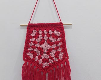 Handmade Crochet Granny Square Wall Hanging, Vintage Boho Home Decor, Housewarming Gift