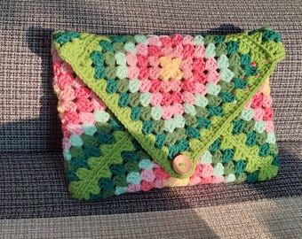 Funda de libro cuadrada de abuela tejida a crochet, cubierta de libro hecha a mano, regalo para ratones de biblioteca