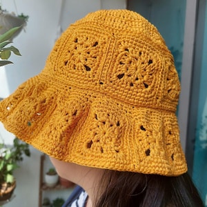 Handmade Grass Yarn Floppy Hat, Yellow Summer Hat for Women, Beach Vacation Style