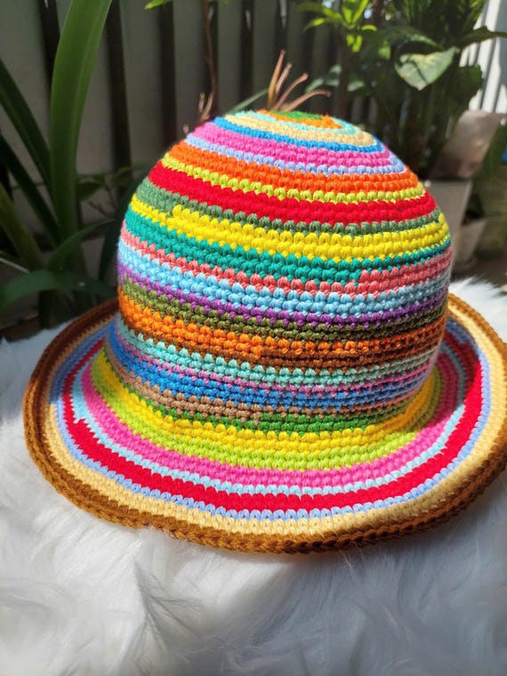 Vibrant Multicolor Crochet Bucket Hat Multicolor Crochet Ruffle Hat | Crochet Ruffle Hat | Trendy  main image 3