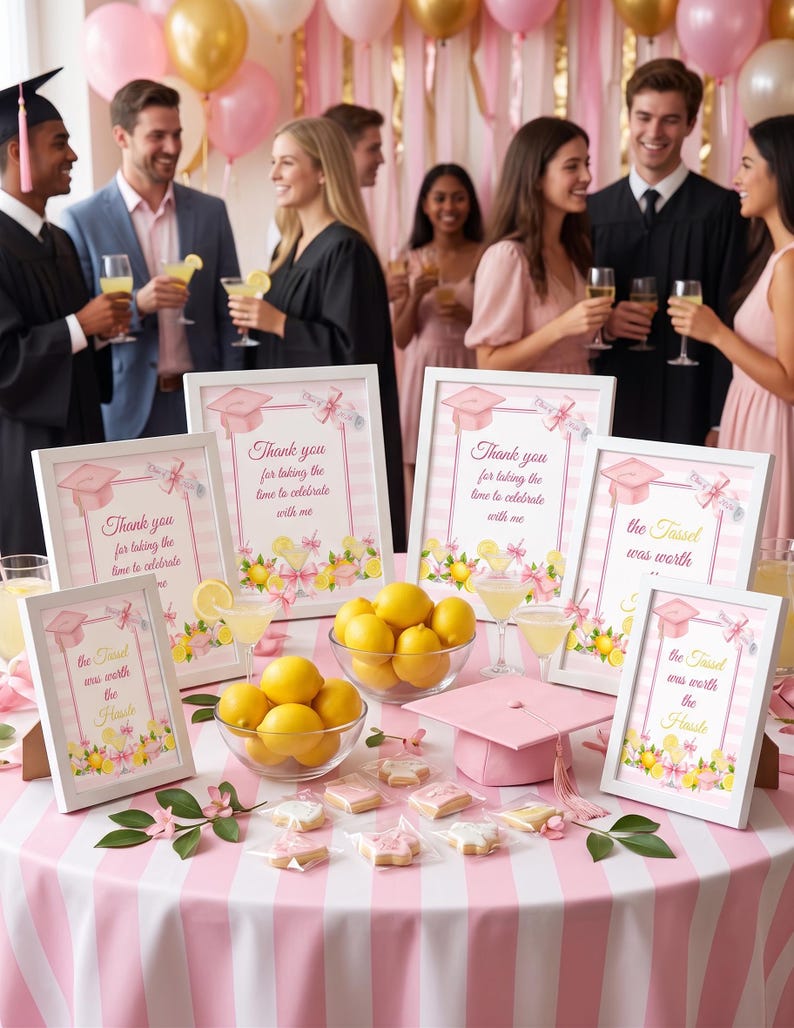 Pink Lemon Graduation 8 Sign Bundle, Printable Party Decor (instant ...