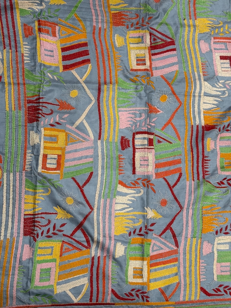 Hand Stitched Kantha Silk Saree | Multi Thread Kantha Stitching ...