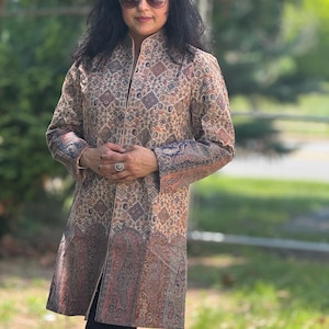 Luxury Kani/Jamawar  Woolen Jacket | woven Kashmir Artwear | Statement fashion wear | Kashmir Winter Dresses|knee length| size 44,46,48,50