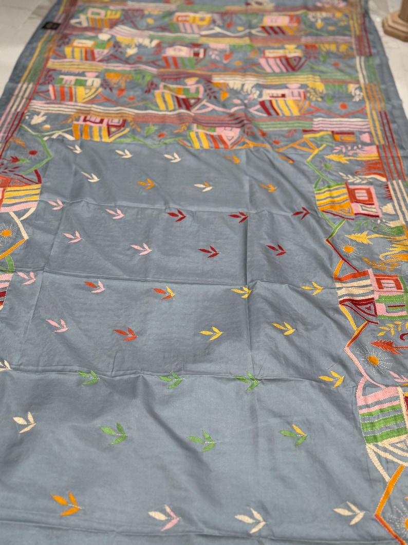 Hand Stitched Kantha Silk Saree | Multi Thread Kantha Stitching ...